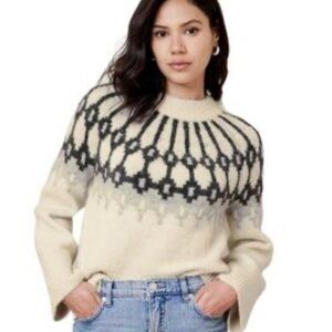 Banana Republic Cream and Black Fair Isle Patterned Sweater
